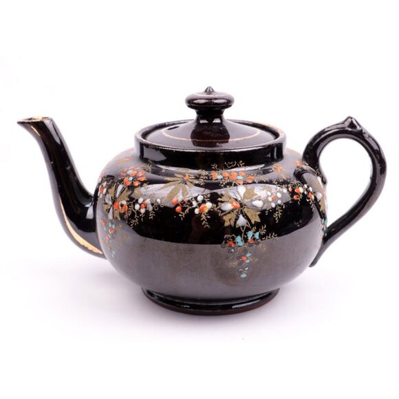 Antique Price Bros Mini Teapot England M&M Redware British 1900s Floral Glazed - Picture 11 of 11